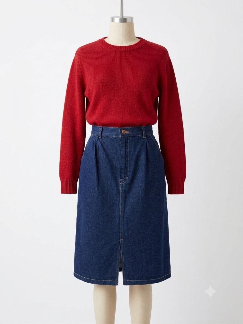 Vintage 80s Hunter's Glen  
Denim Midi Skirt High Waist Western Pockets S/M